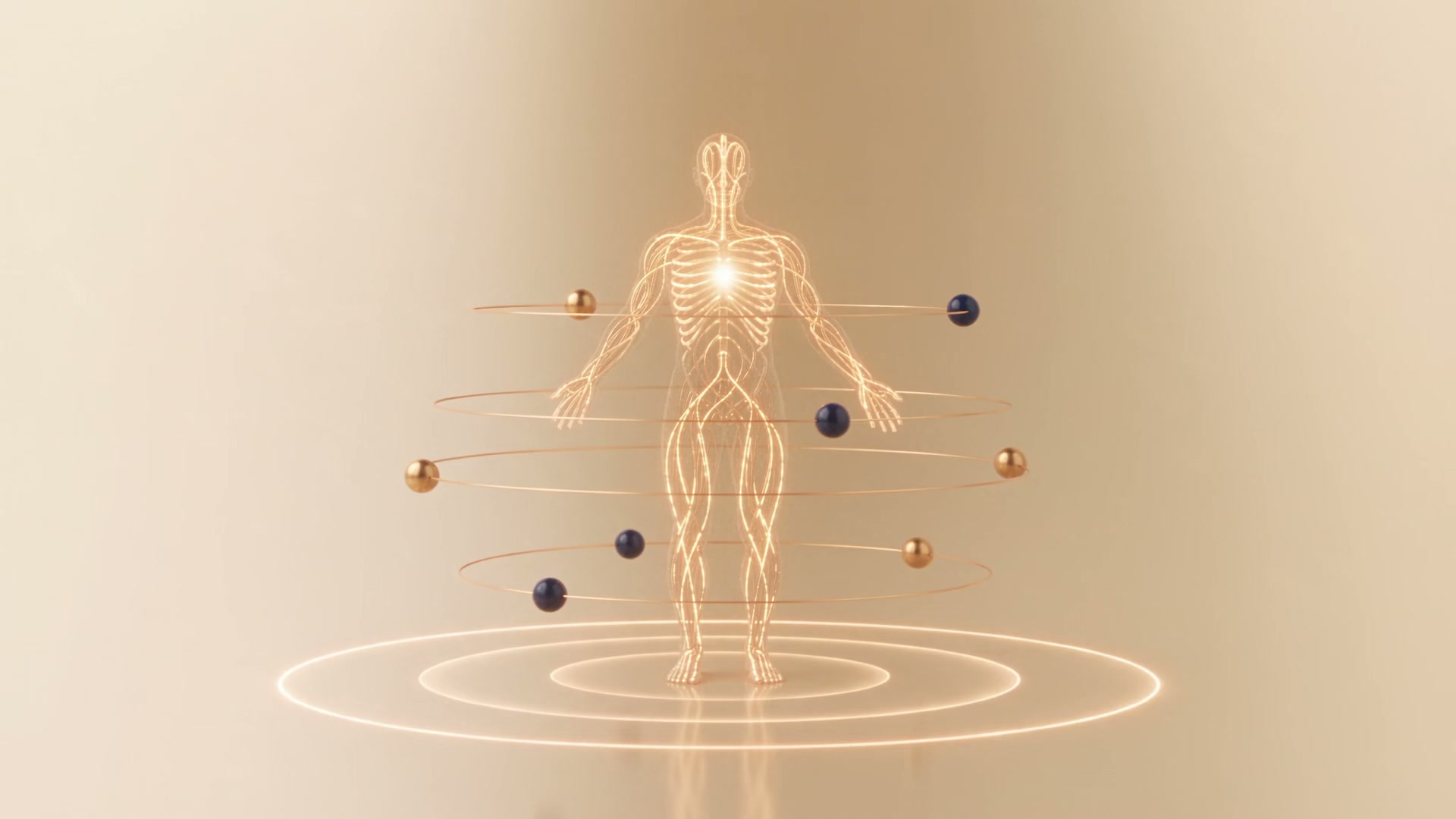 Corpo de partículas douradas completo, em equilíbrio